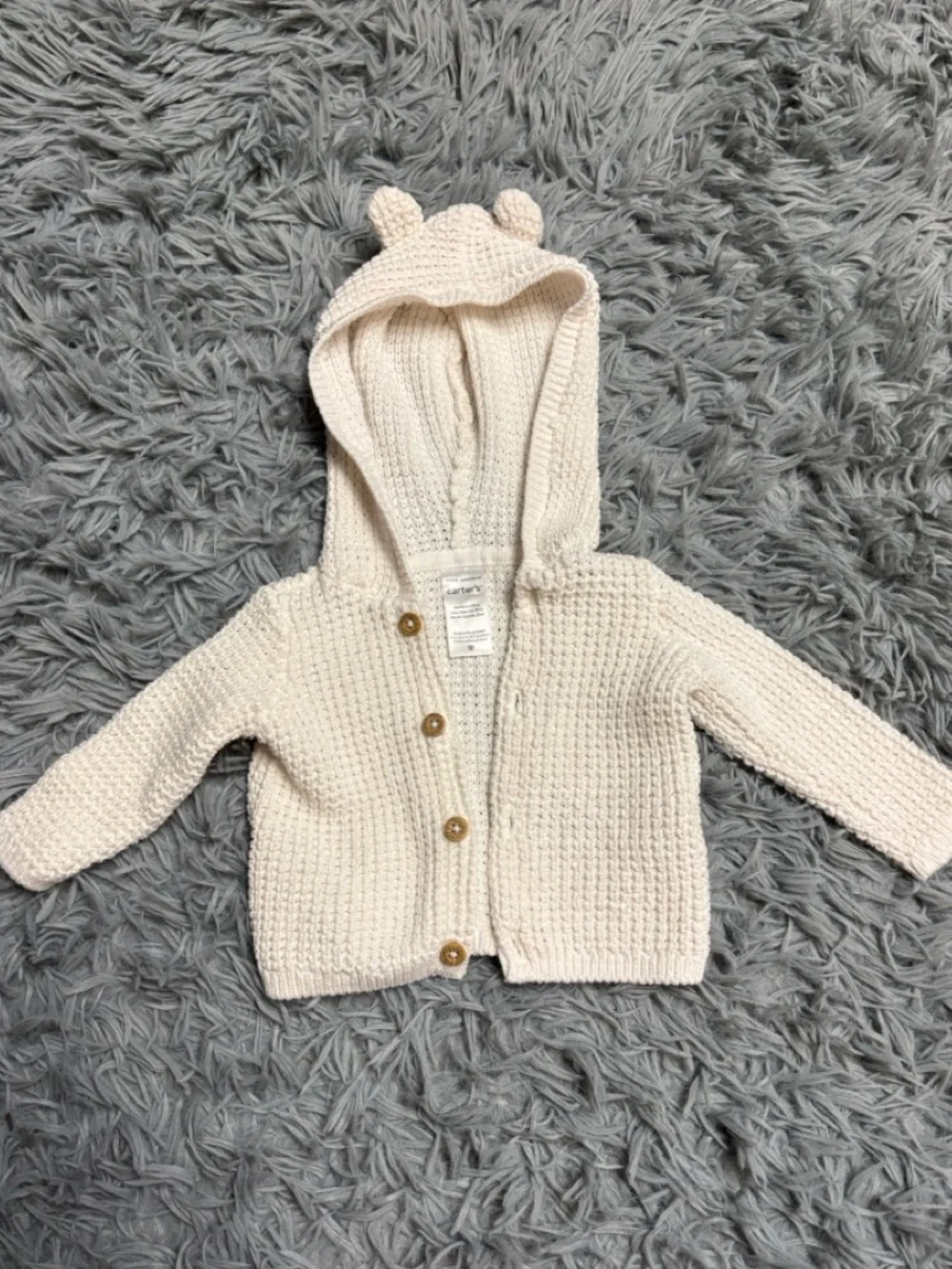 Carter's Cream Knit Hooded Baby Cardigan with Bear Ears